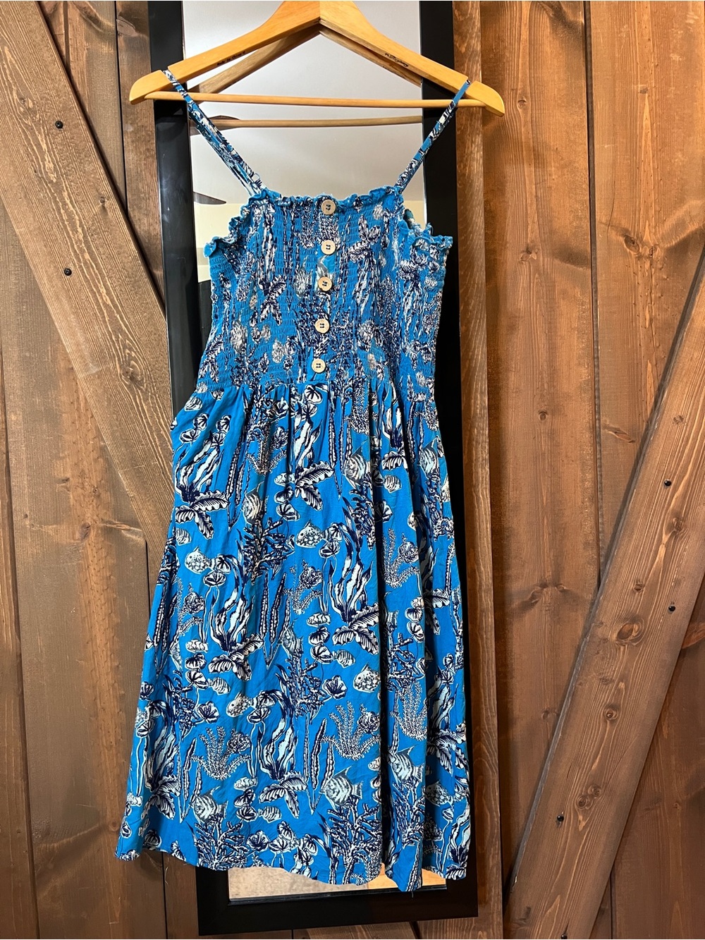 Angie Blue Floral Smocked Sundress with Button Front